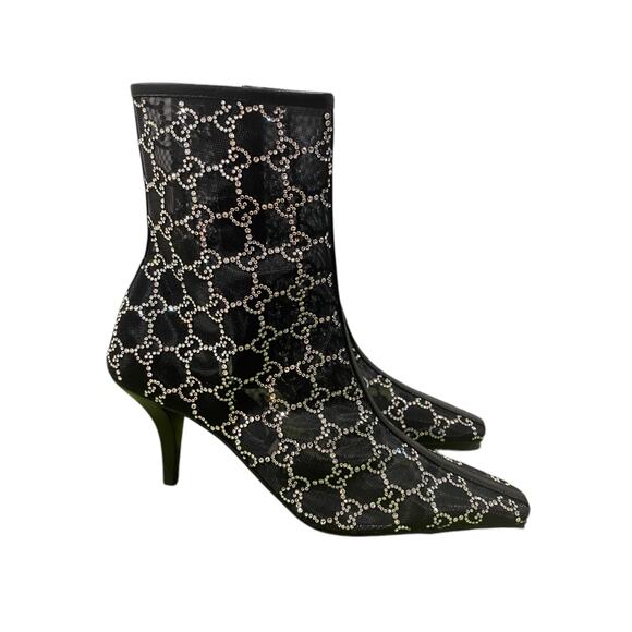 Gucci Demi Crystal GG Logo Mesh Pointed Toe Ankle Boot Black 85mm - Picture 4 of 13